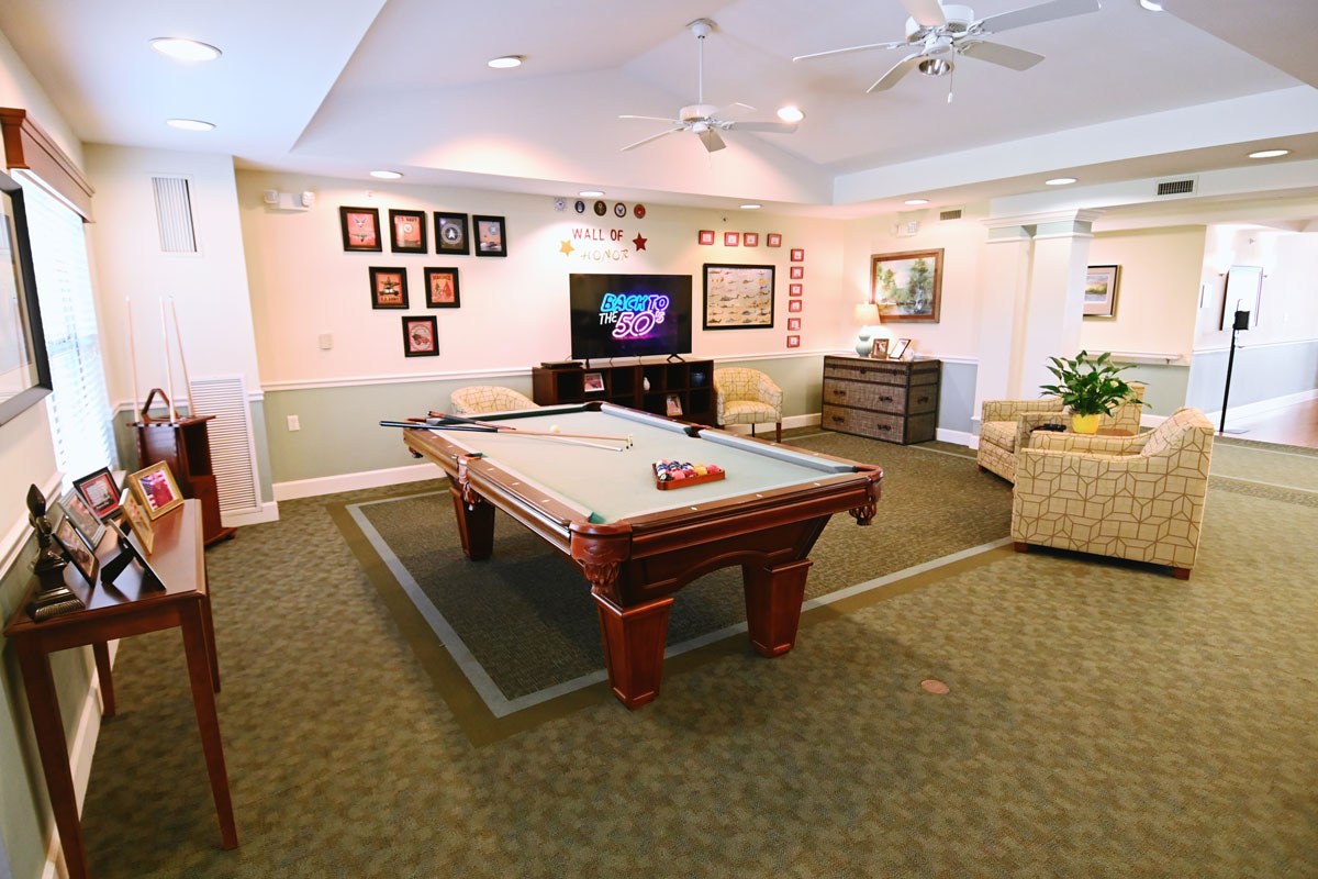 common game area, pool and tv